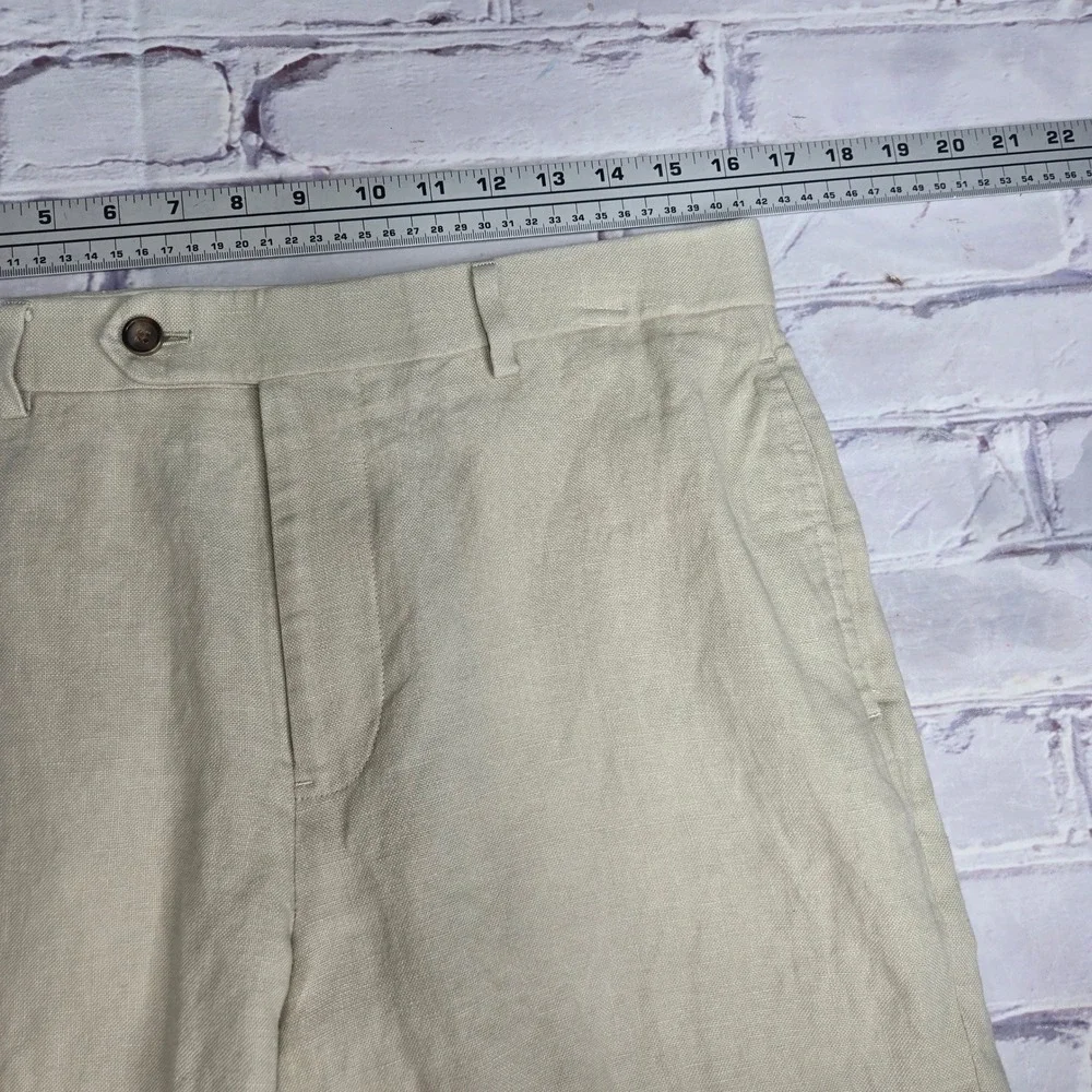 Brooks Brothers Trousers Beige Irish Linen Madison Flat Front Casual Men 33x30